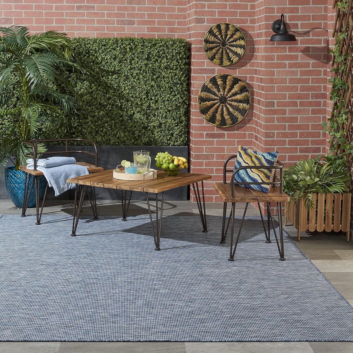 Nourison Positano Indoor-Outdoor Navy Blue 4' x 6' Area Rug, Easy Cleaning, Non Shedding, Bed Room, Living Room, Dining Room, Backyard, Deck, Patio (4x6)