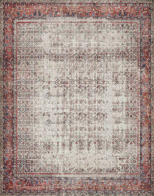 Loloi Layla Collection LAY-12 Ivory/Brick 7'-6" x 9'-6" .13" Thick Area Rug, Soft, Durable, Vintage Inspired, Distressed, Low Pile, Non-Shedding, Easy Clean, Printed, Living Room Rug