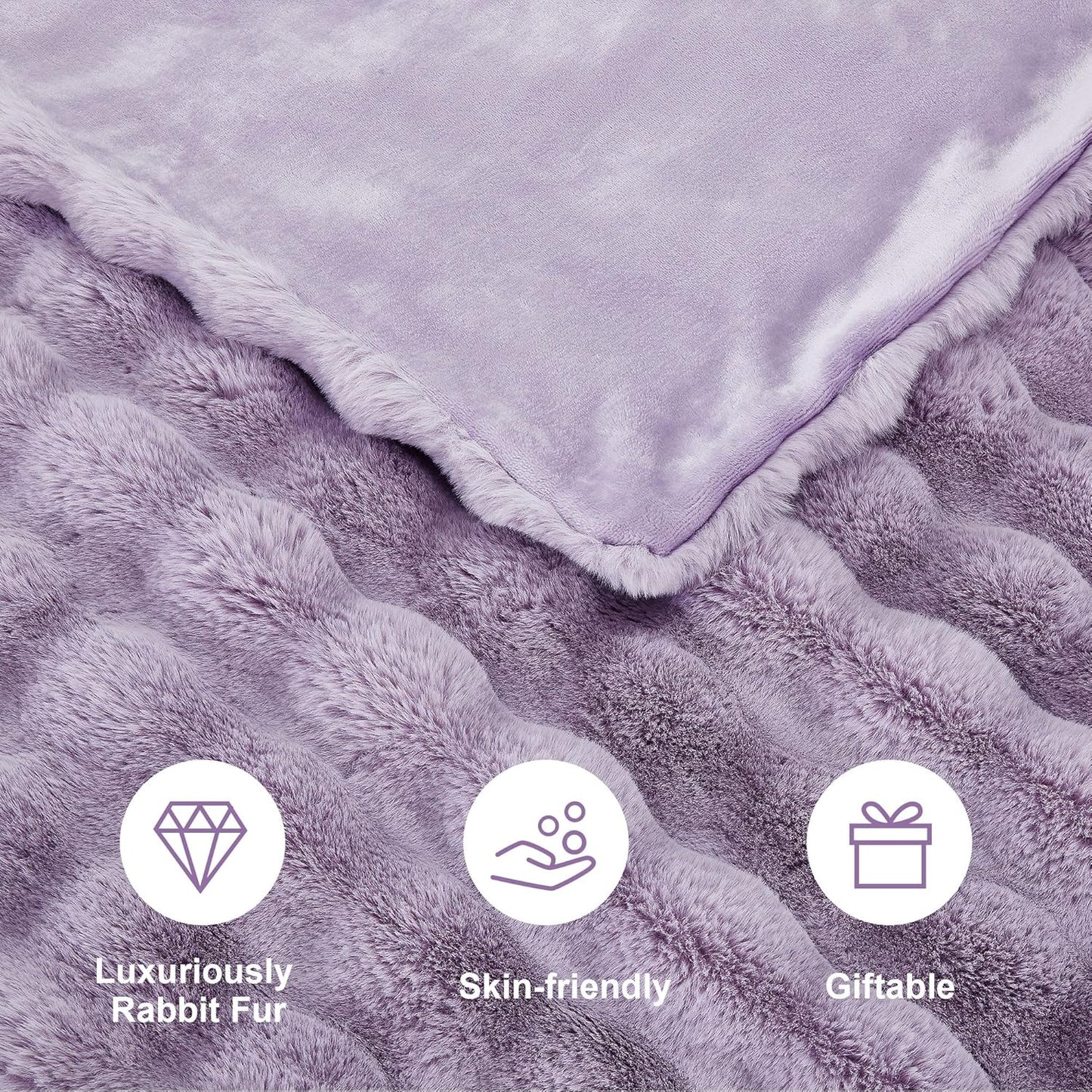 DREAMNINE Large Soft Thick Fuzzy Bubble Faux Rabbit Fur Blanket Queen Size 80" x 90", Double Side Comfy Plush Warm Shaggy Fluffy Blankets, Luxury Big Cozy Textured Furry Blanket for Bed, Lilac Purple