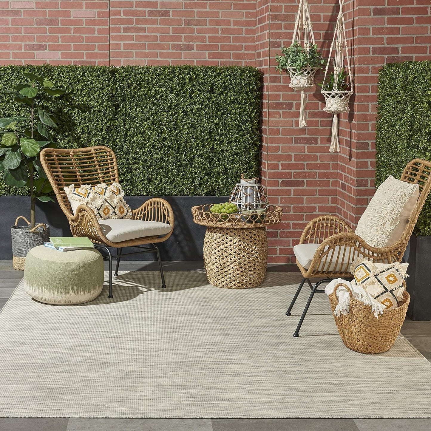 Nourison Positano Indoor-Outdoor Light Grey 5' x 7' Area Rug, Easy Cleaning, Non Shedding, Bed Room, Living Room, Dining Room, Backyard, Deck, Patio (5x7)