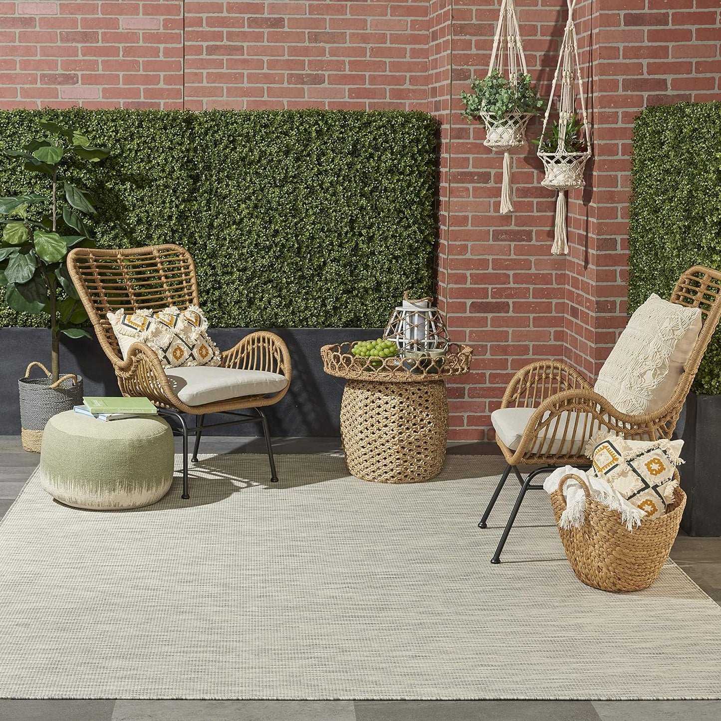 Nourison Positano Indoor-Outdoor Light Grey 7' x 10' Area Rug, Easy Cleaning, Non Shedding, Bed Room, Living Room, Dining Room, Backyard, Deck, Patio (7x10)