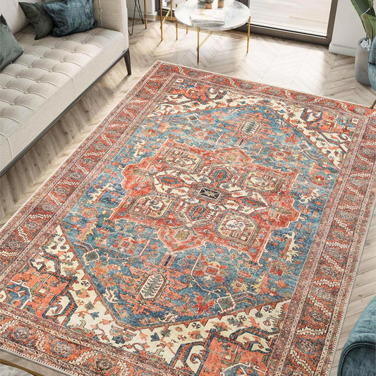 Keen Home Design 10x14 Rug - Machine Washable Area Rug with Non-Slip Backing, Ideal for Living Room, Dining Room, Bedroom - Vintage, Easy Clean, Durable, Low Pile Rug - (9'7" x 14')