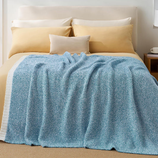 Joiedomi Twin Blanket for Couch Bed Sofa, Blue Knitted Blankets Gifts for Women Mom Girls, Cozy Cute Soft Throw Home Room Decor Aesthetic for Women Mothers Birthday Gifts 60x80 Inches