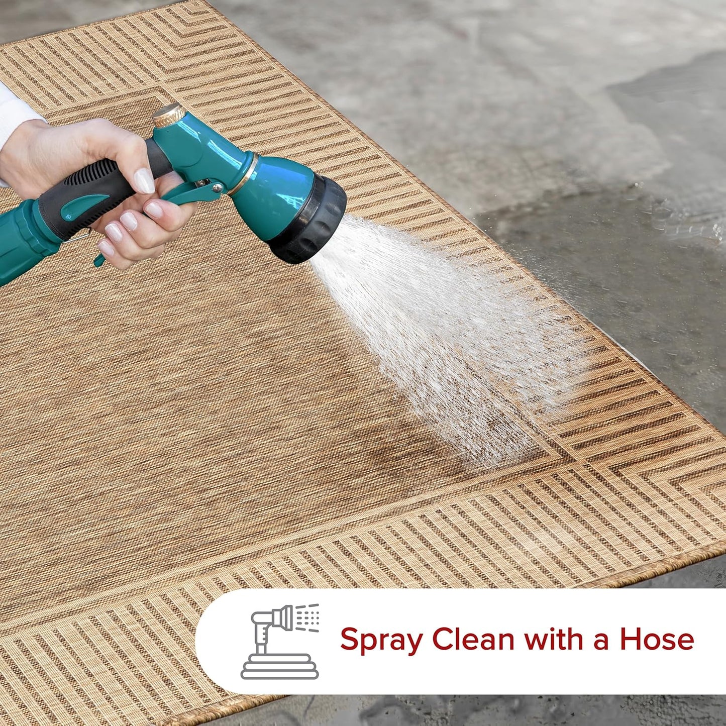 nuLOOM 2x8 Outdoor/Indoor Asha Area Rug, Light Brown, Casual Design With Striped Border, Stain Resistant, Highly Durable, For Patio, Balcony, Bedroom, Living Room, Dining Room, Bathroom