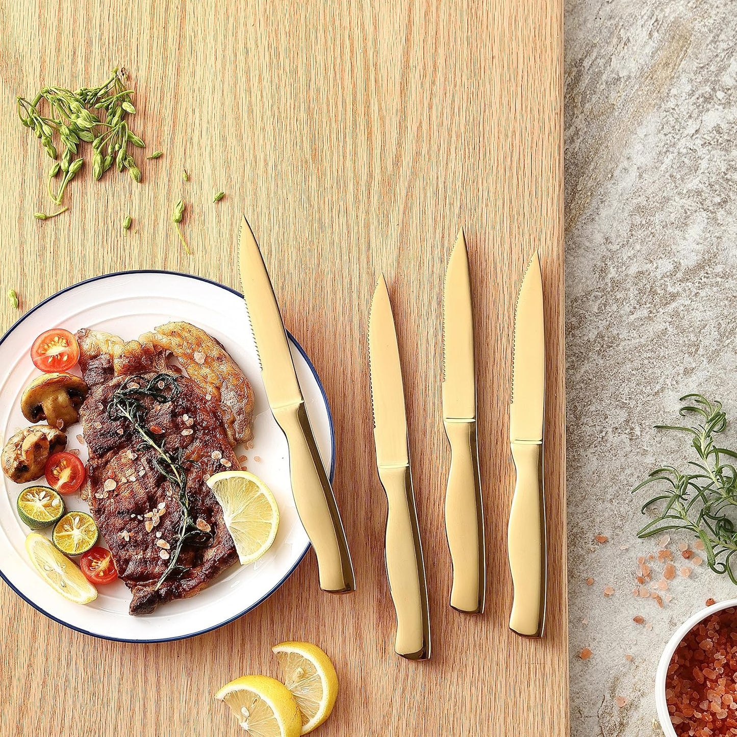 McCook® Knife Sets, Golden Titanium Stainless Steel Kitchen Knife Block Sets with Built-in Sharpener