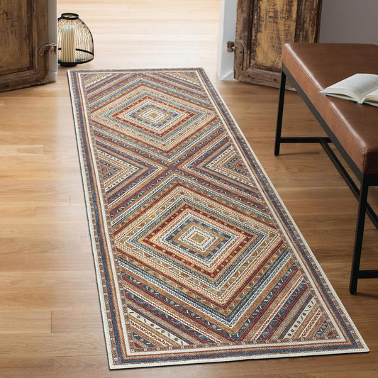 Keen Home Design 2x12 Rug - Machine Washable Runner Rug with Non-Slip Backing, Ideal for Hallway, Entryway, Kitchen, Laundry Room - Vintage, Easy Clean, Durable, Low Pile - (2'6" x 12')