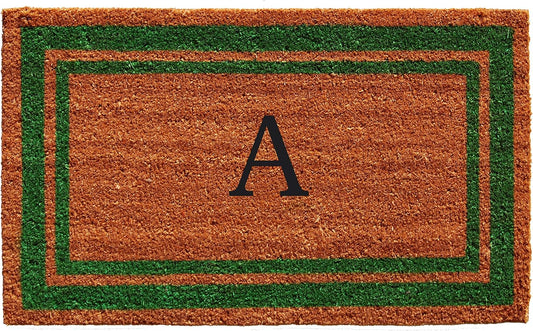 Calloway Mills Green Border 18" x 30" Monogram Doormat, Natural/Green (Letter A)