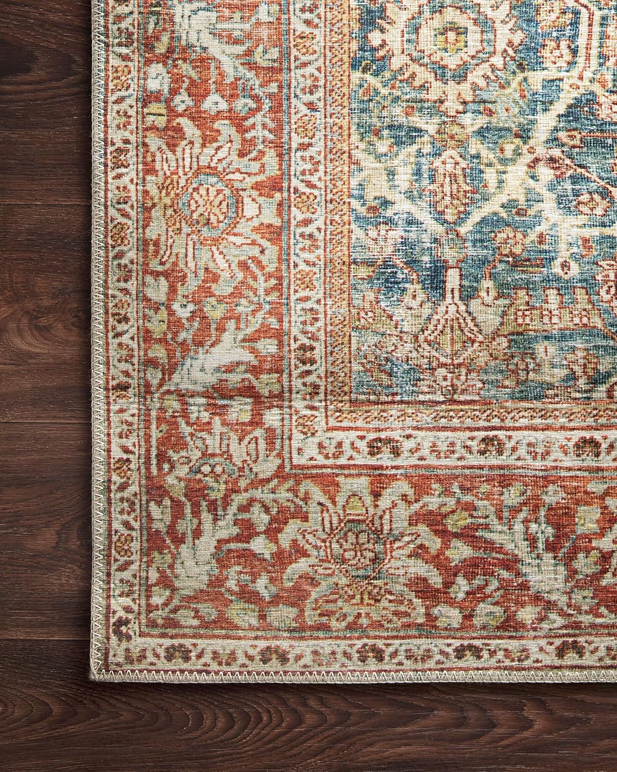 Loloi Layla Collection LAY-04 Ocean/Rust 2'-6" x 12'-0" .13" Thick Runner Rug, Soft, Durable, Vintage Inspired, Distressed, Low Pile, Non-Shedding, Easy Clean, Printed, Living Room Rug