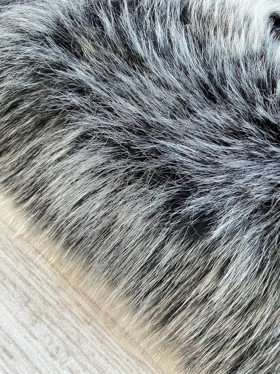 LAMBZY Faux Sheepskin Super Soft Hypoallergenic Free Shape Silky Shag Rug, Luxury Shaggy Plush Carpet for Bedroom Living Kids Room Sofa Rugs (Black with White Tips, Duo Decto 12 Pelts 6'x12')