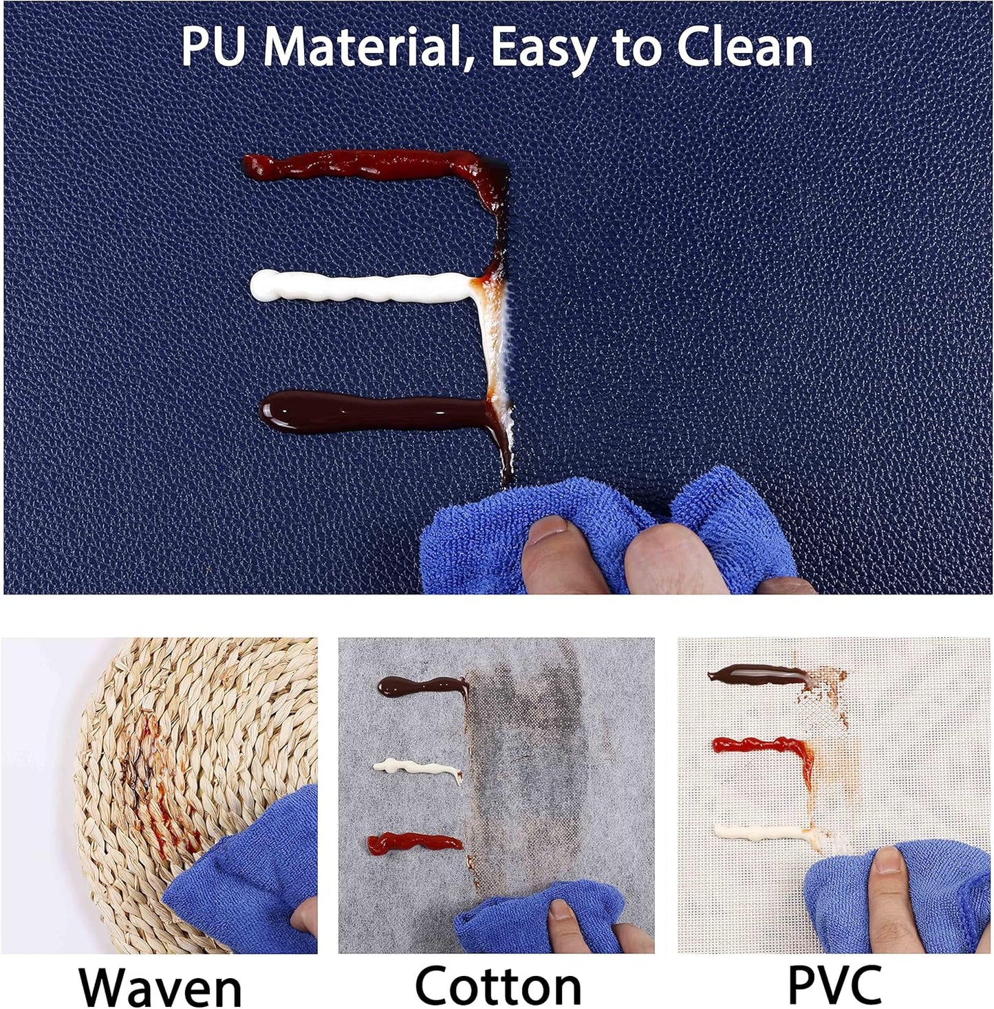 Set of 6 Faux Leather Placemats, PU Table Mats, Waterproof, Stain Resistant, Heat Resistant, Non-Slip Easy to Clean for Kitchen Dining Table,Conference Table C Blue Rectangle