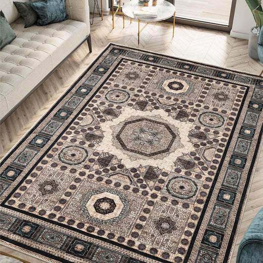 Keen Home Design 10x14 Rug - Machine Washable Area Rug with Non-Slip Backing, Ideal for Living Room, Dining Room, Bedroom - Vintage, Easy Clean, Durable, Low Pile Rug - (9'7" x 14')