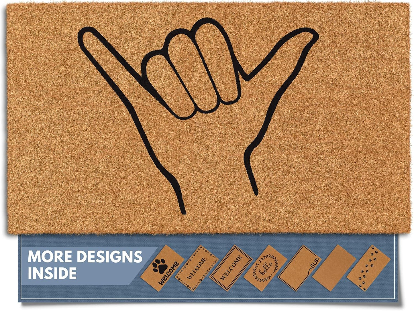 Barnyard Designs Natural Coco Coir Heavy Duty Backing Doormat - Large Cute Non-Slip Front Door Welcome Mat for Outside Entrance or Porch Entry, Brown (17x30, Shaka)