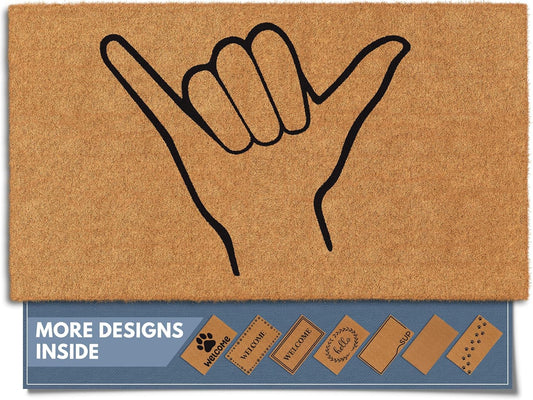 Barnyard Designs Natural Coco Coir Heavy Duty Backing Doormat - Large Cute Non-Slip Front Door Welcome Mat for Outside Entrance or Porch Entry, Brown (17x30, Shaka)