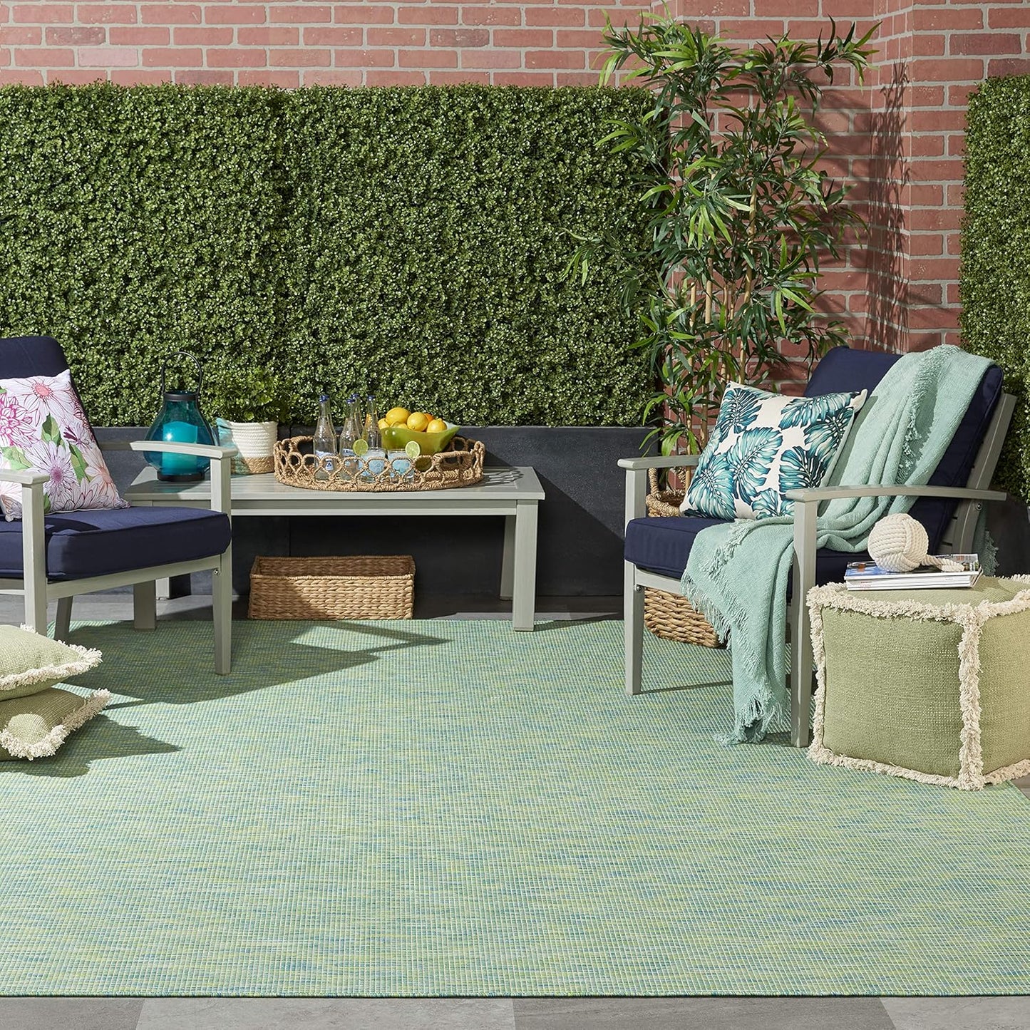 Nourison Positano Indoor/Outdoor Blue/Green 7' x 10' Area Rug, Easy Cleaning, Non Shedding, Bed Room, Living Room, Dining Room, Backyard, Deck, Patio (7x10)