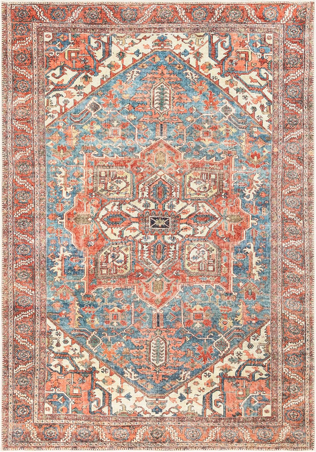 Keen Home Design 8x10 Rug - Machine Washable Area Rug with Non-Slip Backing, Ideal for Living Room, Dining Room, Bedroom - Vintage, Easy Clean, Durable, Low Pile Rug - (8' x 10')