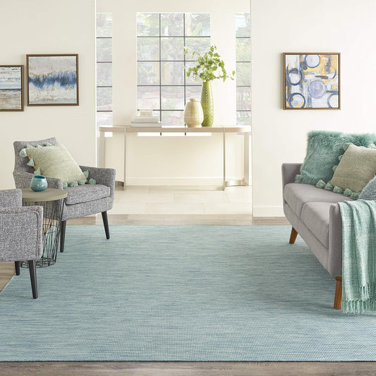 Nourison Positano Indoor-Outdoor Aqua 4' x 6' Area Rug, Easy Cleaning, Non Shedding, Bed Room, Living Room, Dining Room, Backyard, Deck, Patio (4x6)