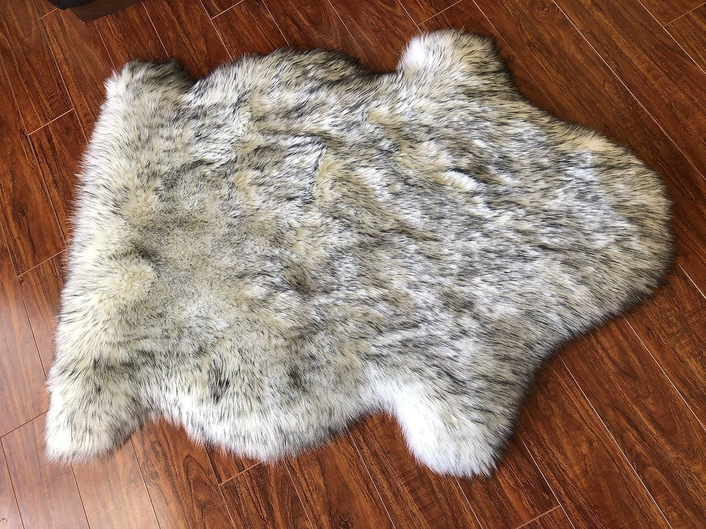 LAMBZY Faux Sheepskin Hypoallergenic Free Shape Silky Shag Rug, Luxury Shaggy Silky Plush Carpet for Bedrooms Rugs Living Kids Rooms Sofa Floor Rugs (Single 2'x3', 60x90cm White with Black Tips)