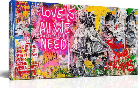 JKWALL77 Banksy Street Wall Art - Graffiti Abstract Canvas Wall-Art for Living Room Ready To Hang Size 40" x 20"