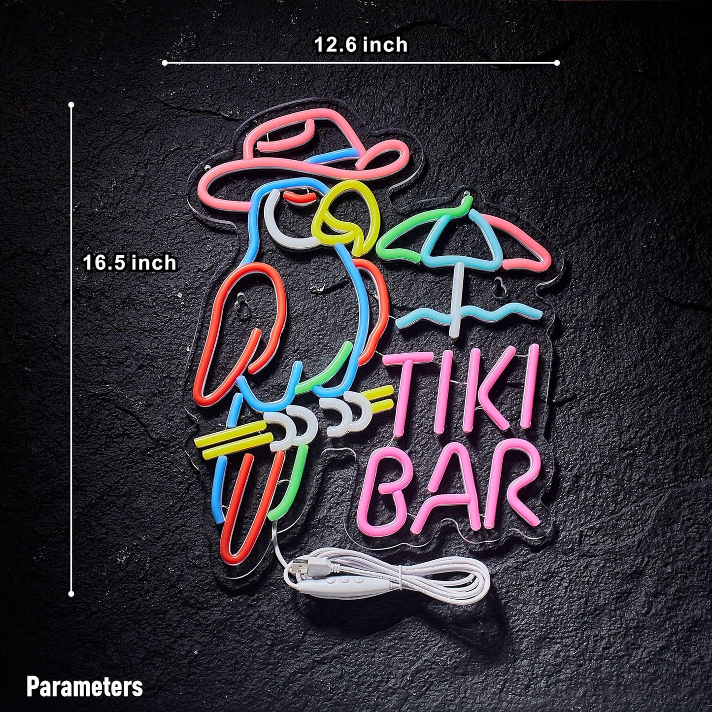 Tiki Bar Parrot Neon Sign for Wall Decor Hawaii Beach Bar LED Light up Signs with Dimmer for Pub Party Man Cave Room Art Decor Gift