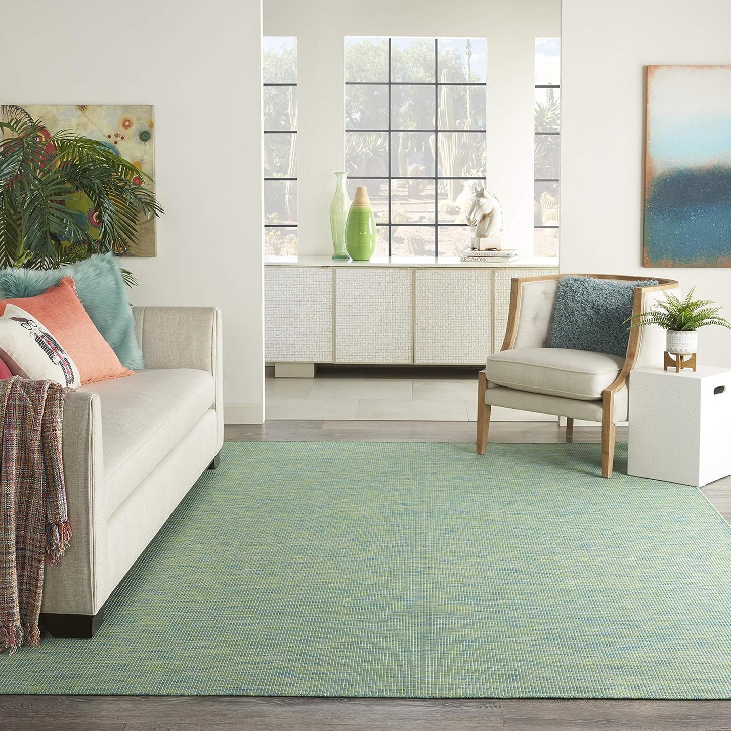 Nourison Home Positano 6' x 9' Blue Green Fabric Modern Area Rug (6' x 9')