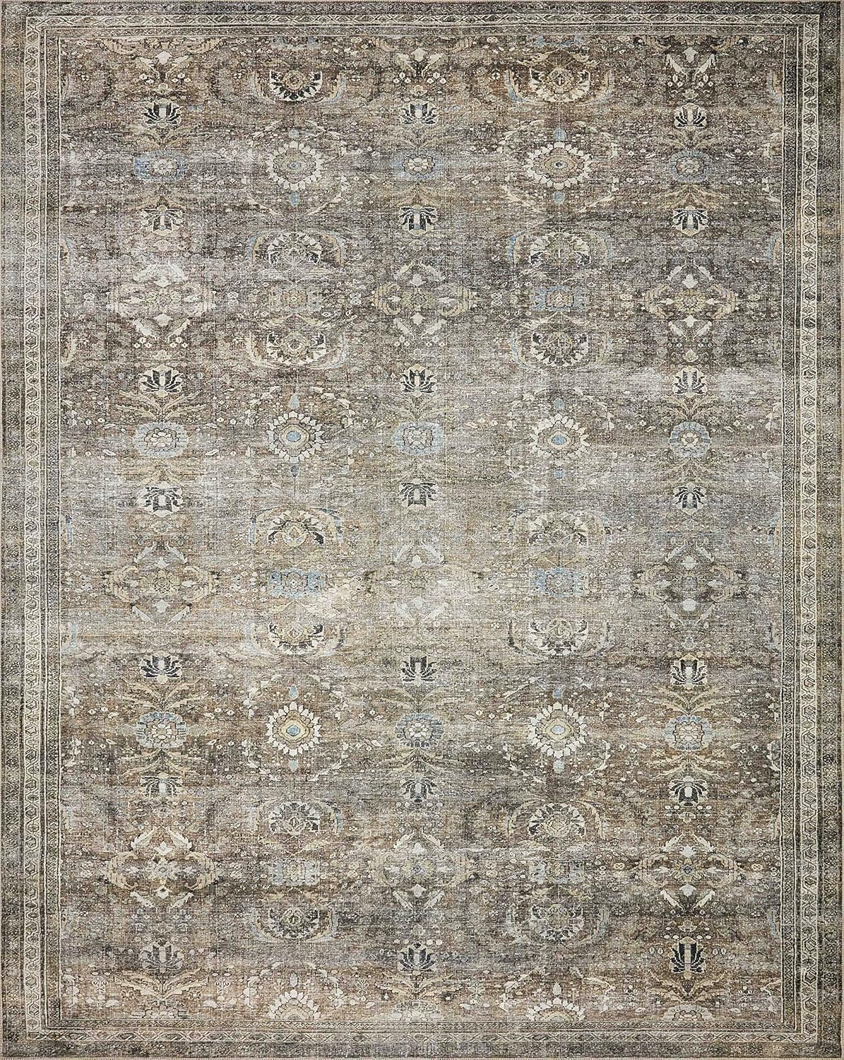 Loloi Layla Collection LAY-13 Antique/Moss 7'-6" x 9'-6" .13" Thick Area Rug, Soft, Durable, Vintage Inspired, Distressed, Low Pile, Non-Shedding, Easy Clean, Printed, Living Room Rug