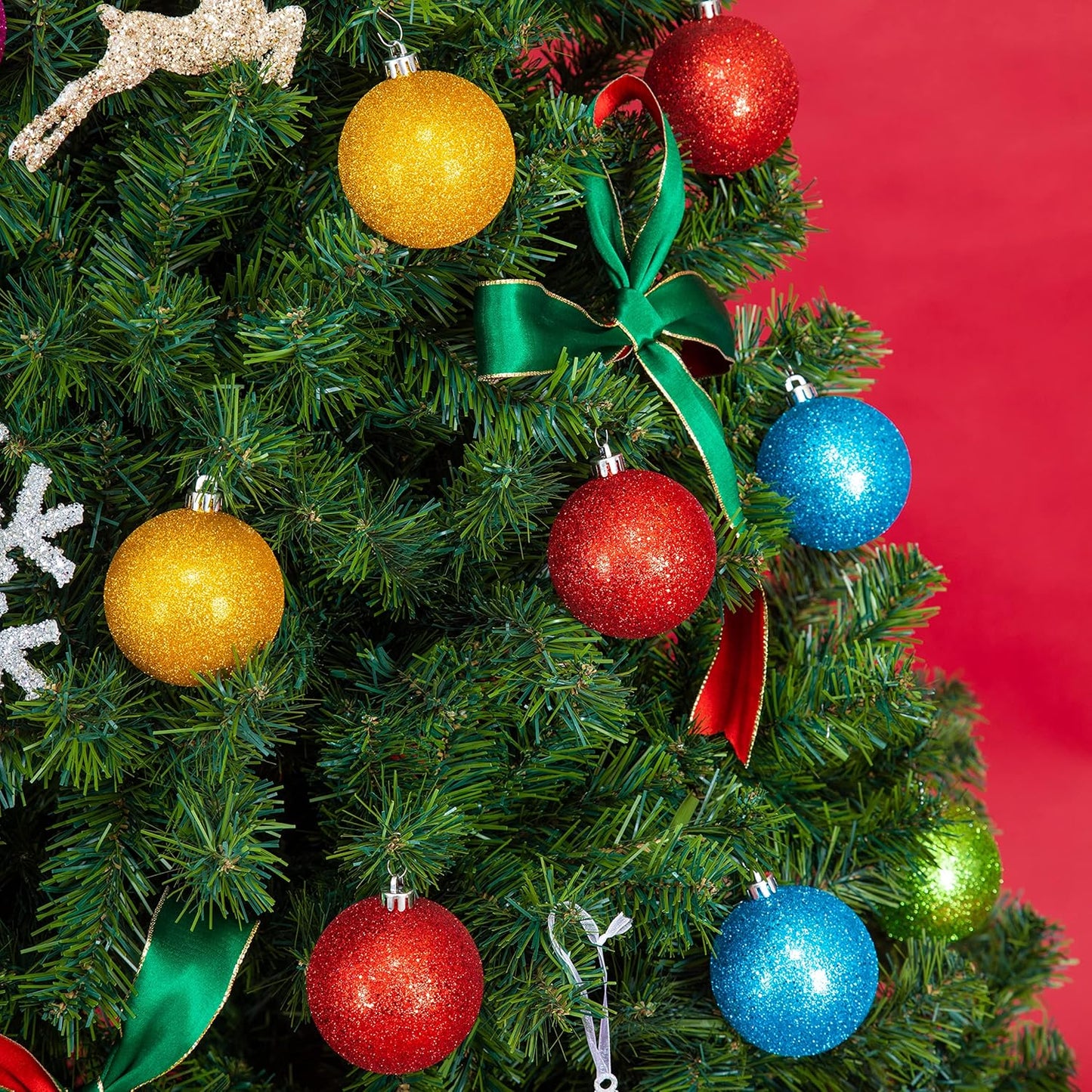 Every Day is Christmas Ornaments, Shatterproof Christmas Tree Ornament Set, Christmas Balls Decoration 35 Count (2.75"/70mm, Glitter Rainbow)