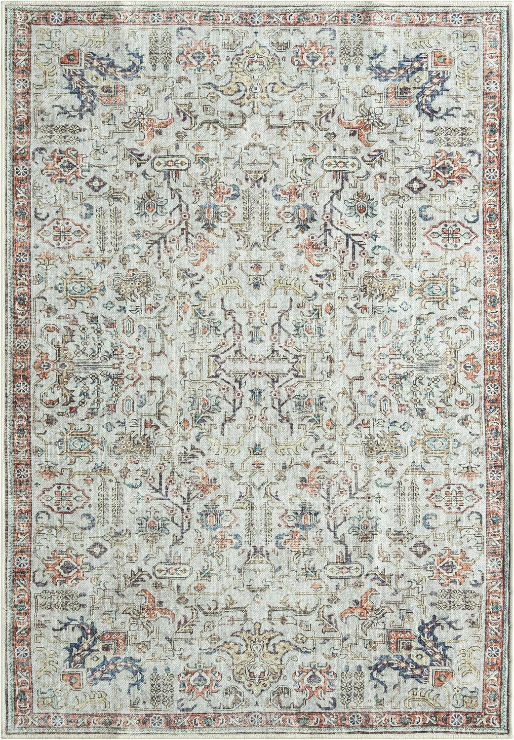 Keen Home Design 8x10 Rug - Machine Washable Area Rug with Non-Slip Backing, Ideal for Living Room, Dining Room, Bedroom - Vintage, Easy Clean, Durable, Low Pile Rug - (8' x 10')