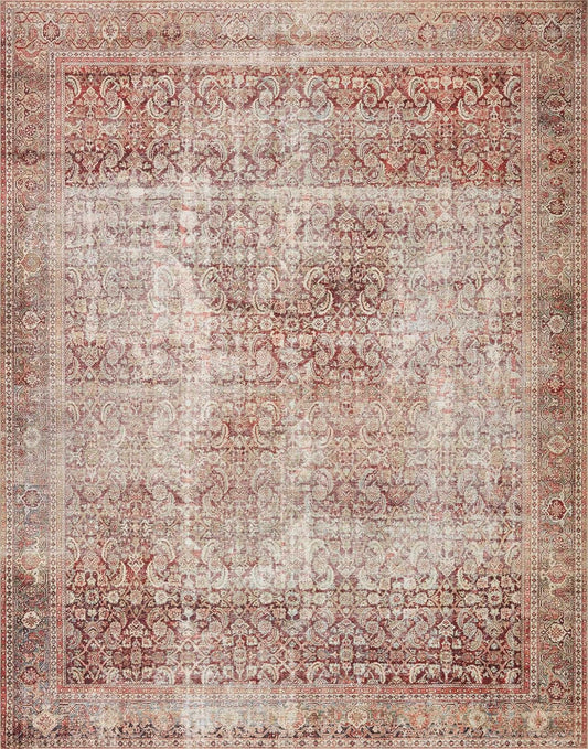 Loloi Layla Collection LAY-11 Cinnamon/Sage 2'-6" x 9'-6" .13" Thick Runner Rug, Soft, Durable, Vintage Inspired, Distressed, Low Pile, Non-Shedding, Easy Clean, Printed, Living Room Rug