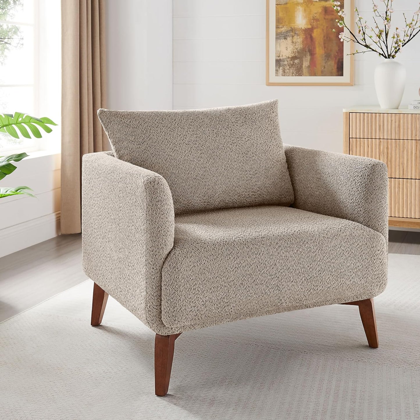 Oversized Accent Chair Modern Boucle Armchair for Living Room Sets of 2 - 37" Wide & Cozy Reading Accent Chair with Solid Wood Legs, Camel Upholstered Lounge Chair for Bedroom & Office(Easy Assembly)