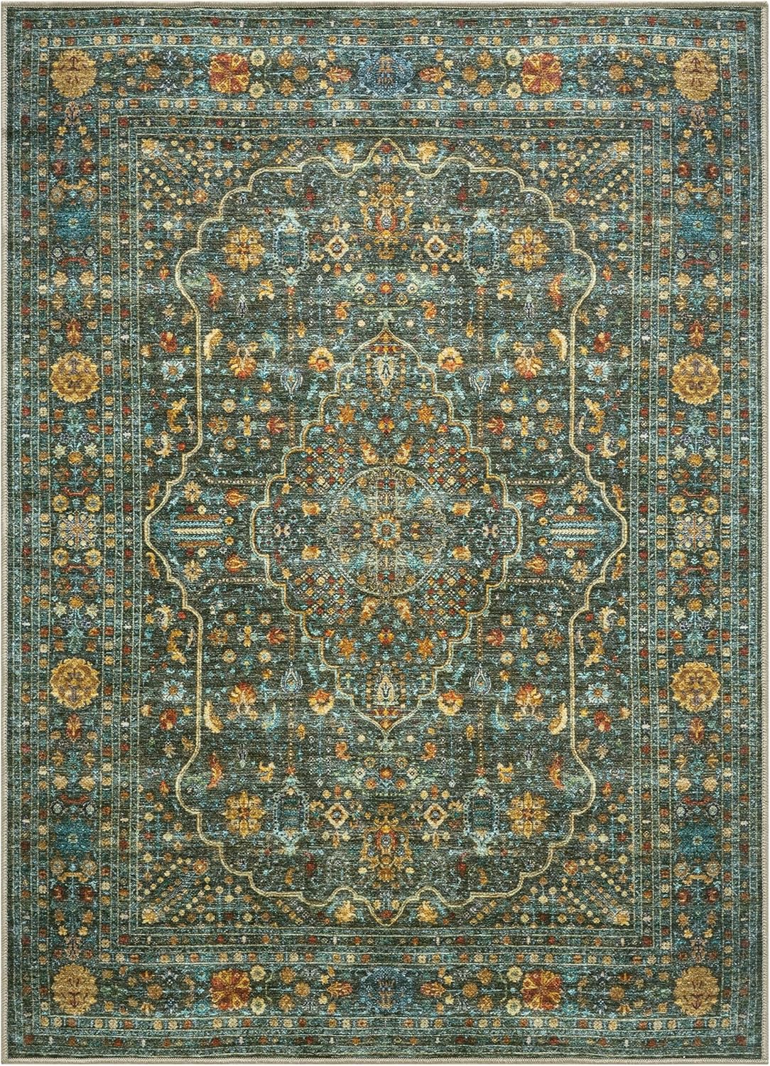 Keen Home Design 9x12 Rug - Machine Washable Area Rug with Non-Slip Backing, Ideal for Living Room, Dining Room, Bedroom - Vintage, Easy Clean, Durable, Low Pile Rug - (9' x 12')