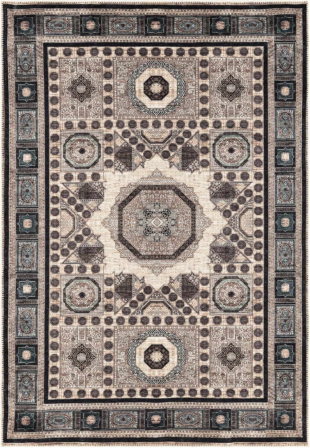 Keen Home Design 8x10 Rug - Machine Washable Area Rug with Non-Slip Backing, Ideal for Living Room, Dining Room, Bedroom - Vintage, Easy Clean, Durable, Low Pile Rug - (8' x 10')