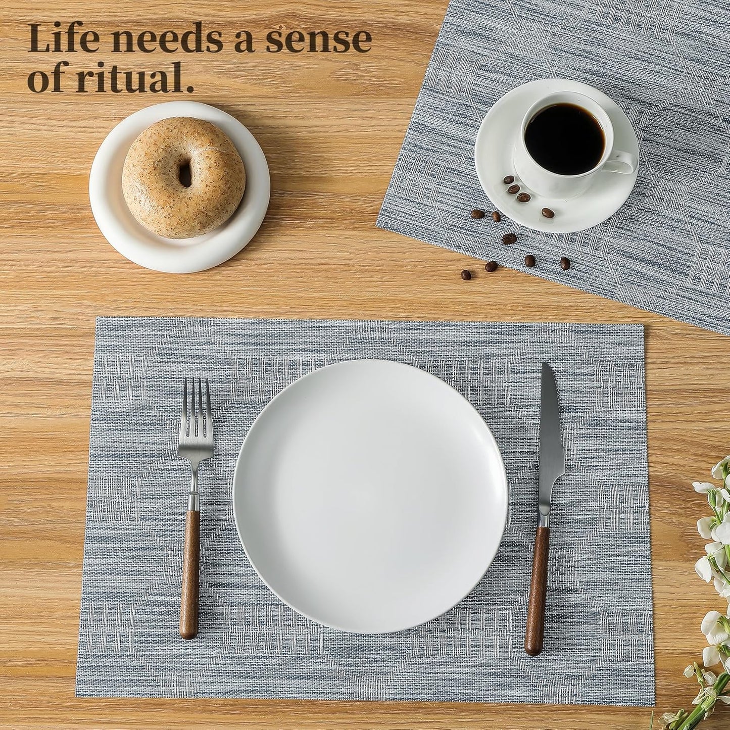 Leetaltree Alice Blue Placemats Set of 6 - Heat Resistant Non-Slip Place mats for Dining Table, Washable Durable PVC Vinyl Woven Table Mats（Jacquard Blue, 6）