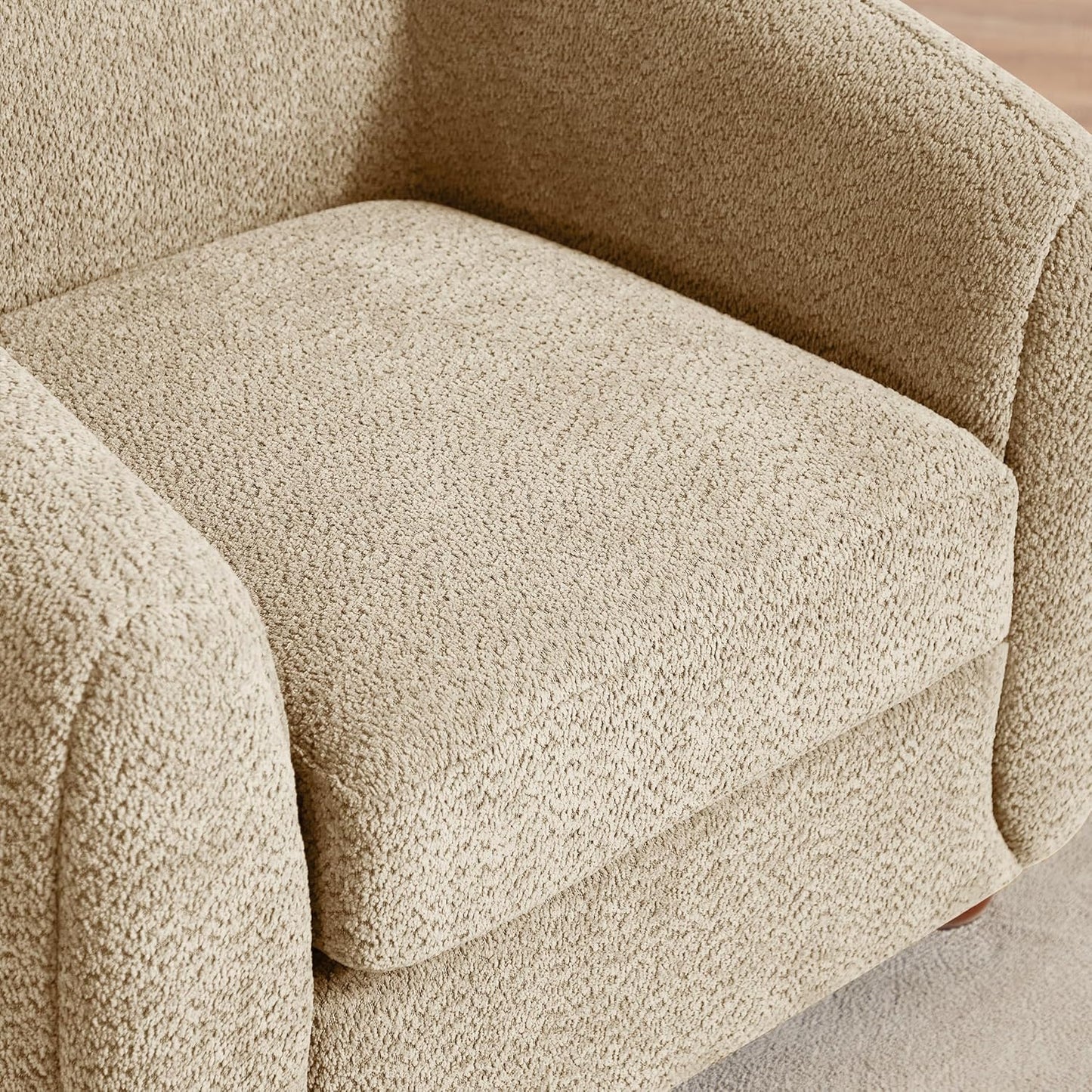 Modern Accent Chair for Living Room, Upholstered Armchair with Linen Fabric, Single Sofa Chair with Solid Wood Legs, Boucle, Camel