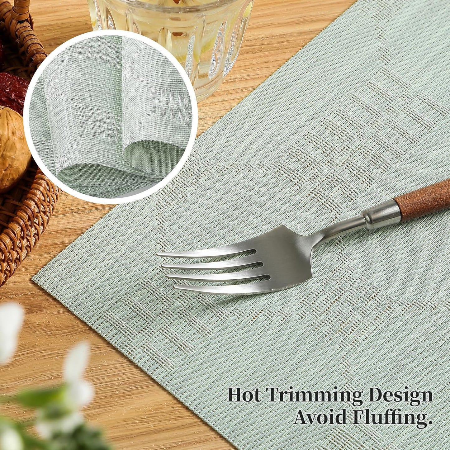 Leetaltree Mint Cream Placemats Set of 12 - Heat Resistant Non-Slip Place mats for Dining Table, Washable Durable PVC Vinyl Woven Table Mats（Mint Cream, 12）