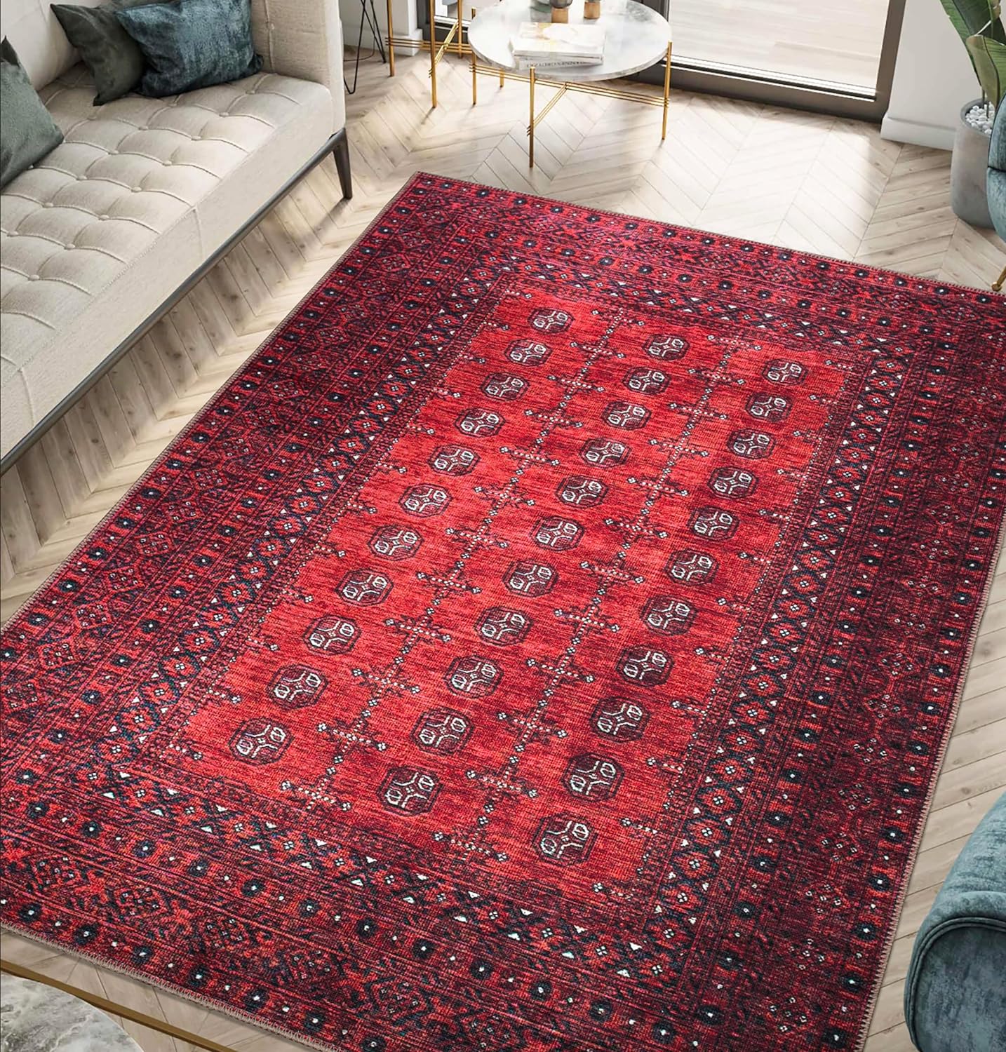 Keen Home Design 8x10 Rug - Machine Washable Area Rug with Non-Slip Backing, Ideal for Living Room, Dining Room, Bedroom - Vintage, Easy Clean, Durable, Low Pile Rug - (8' x 10')