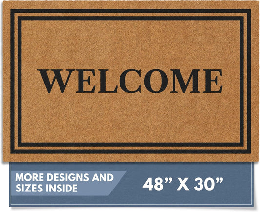 Barnyard Designs Natural Coco Coir Heavy Duty Backing Doormat - Large Cute Non-Slip Front Door Welcome Mat for Outside Entrance or Porch Entry, Brown (30x48, Welcome)