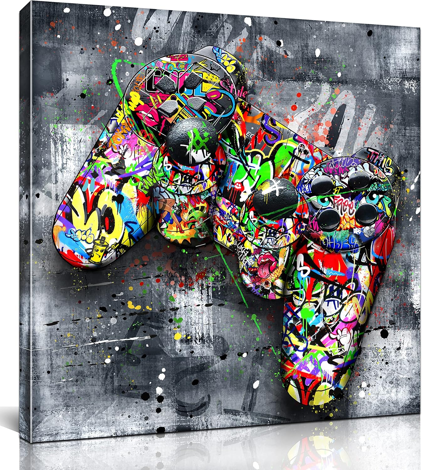 JKWALL77 Graffiti Gaming Wall-Art For Living Room Large Size - Room Decor For Teen Boys - Abstract Canvas Wall Art Ready To Hang Size 30" x 30"