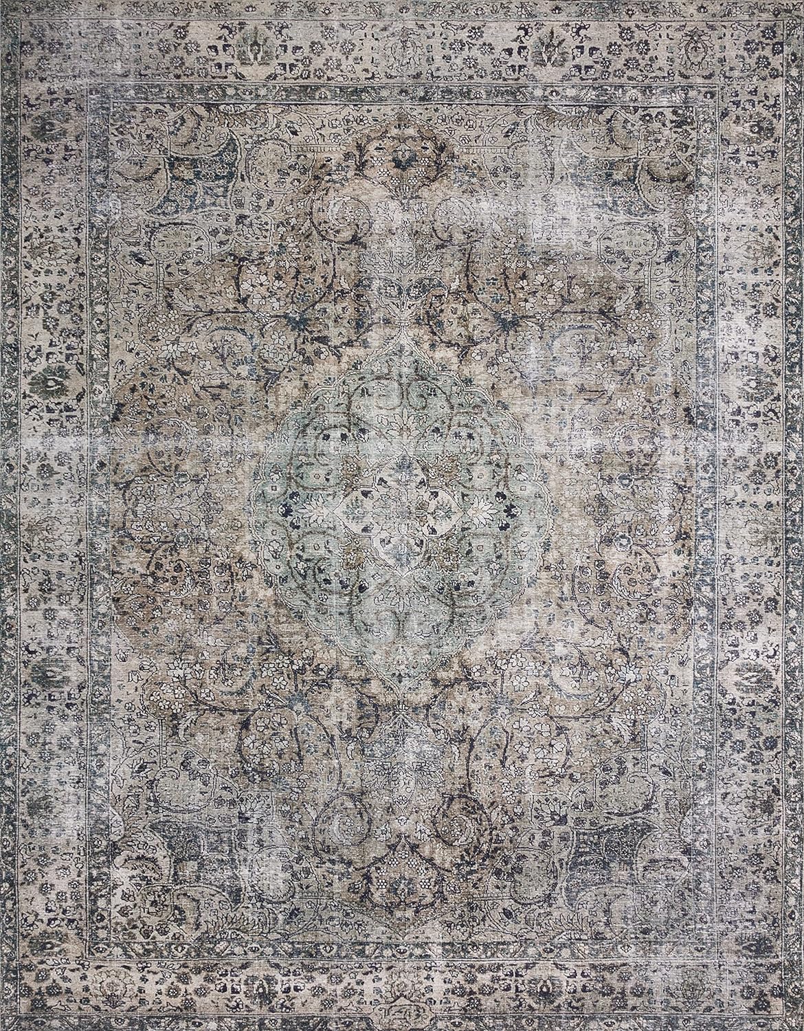 Loloi Layla Collection LAY-06 Taupe/Stone 3'-6" x 5'-6" .13" Thick Accent Rug, Soft, Durable, Vintage Inspired, Distressed, Low Pile, Non-Shedding, Easy Clean, Printed, Living Room Rug