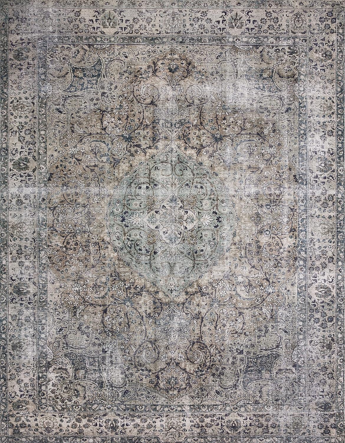 Loloi Layla Collection LAY-06 Taupe/Stone 7'-6" x 9'-6" .13" Thick Area Rug, Soft, Durable, Vintage Inspired, Distressed, Low Pile, Non-Shedding, Easy Clean, Printed, Living Room Rug