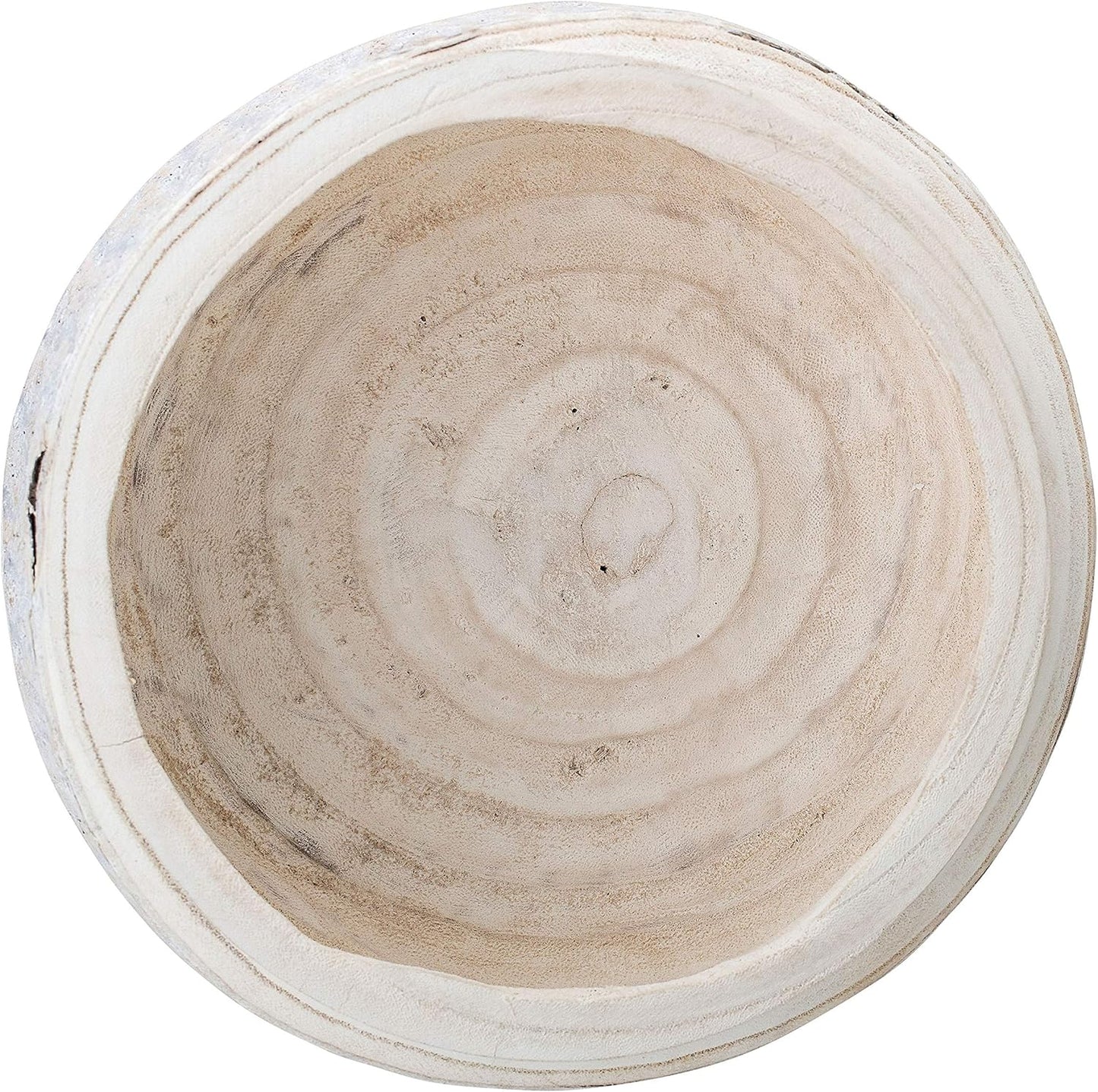 Bloomingville Decorative Hand-Carved Paulownia Wood Bowl, Whitewashed, 10.5 in Diameter, 4.25 in Tall
