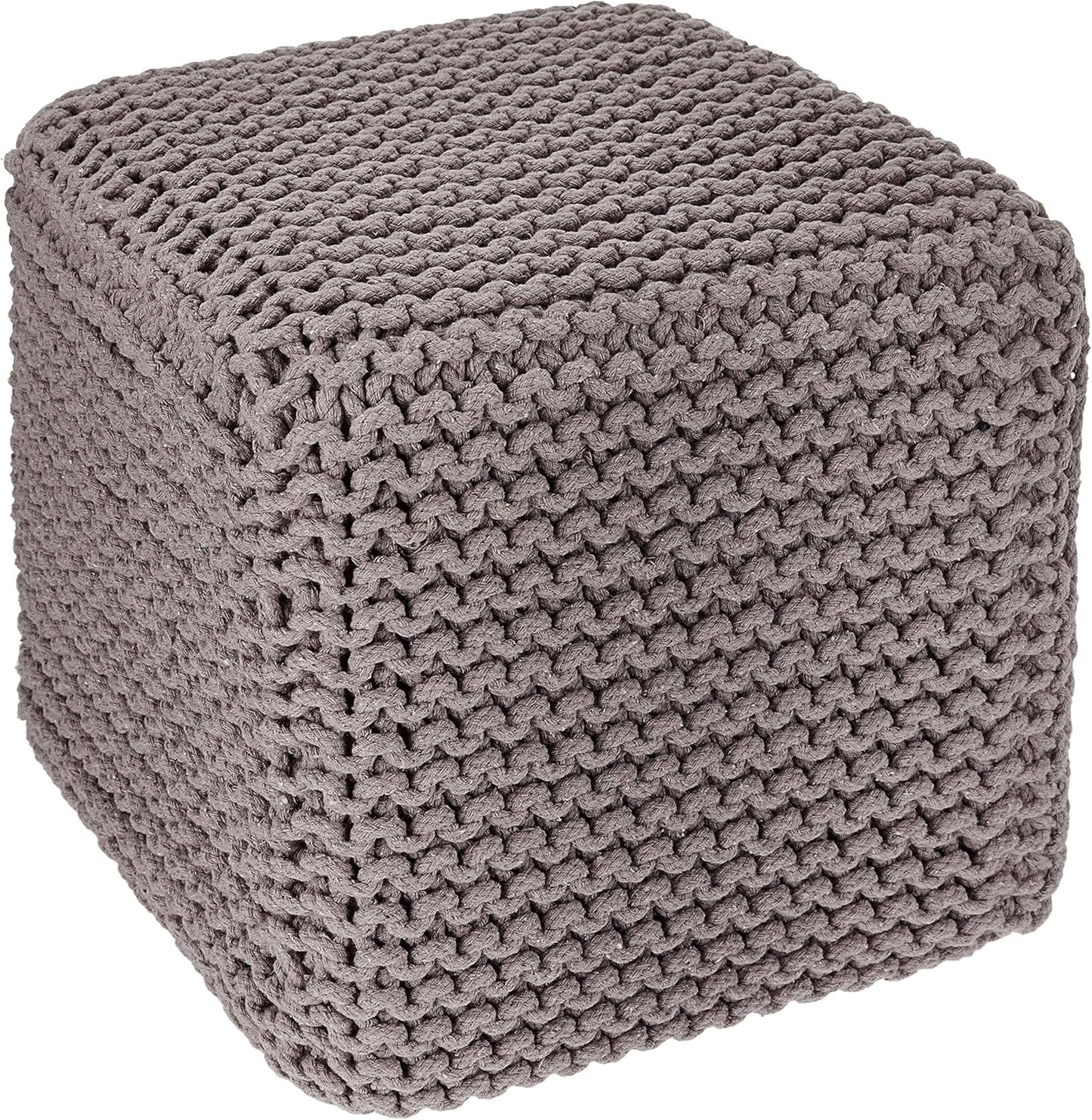 REDEARTH Cube Hand Knitted Pouf - Foot Stool Ottoman - Cord Boho Pouffe - Poof Accent Stuffed Table or Footrest for Living Room - Nursery - Bedroom - Patio - 100% Cotton (16" x 16" x 16") - Taupe