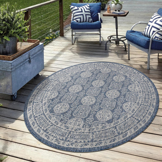 Keen Home Design Terrace Outdoor Round Rug - 8ft Round Washable Indoor/Outdoor Rug for Patio, Kitchen, Balcony, Beach, Garden, Deck and Porch, Size: 7'7" Round